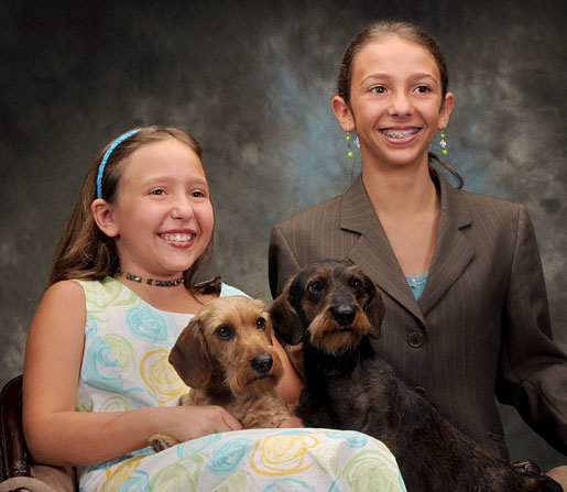 Maddie and Danielle with their Dachshunds